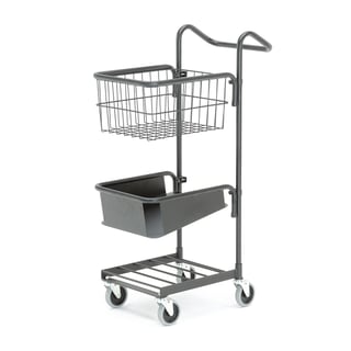 Mini trolley COMPACT, 1 filing shelf, 1 basket, black
