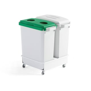 Odpadkové koše na triedenie odpadu, 2 x 60 L (biela a zelená) + vozík