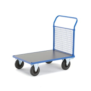Platform trolley TRANSFER, 1 mesh end, 1000x700 mm, solid rubber, with brakes
