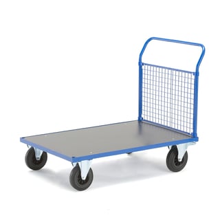 Platform trolley TRANSFER, 1 mesh end, 1200x800 mm, solid rubber, with brakes