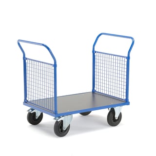 Platforminis vežimėlis TRANSFER, 2 grotuoti galiniai rėmai, 1000x700mm, 500 kg, guminiai ratai, su s