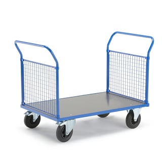 Platform trolley TRANSFER, 2 mesh ends, 1200x800 mm, solid rubber, with brakes