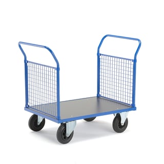 Platforminis vežimėlis TRANSFER, 2 grotuoti galiniai rėmai, 1000x700mm, 500kg, guminiai ratai, be st