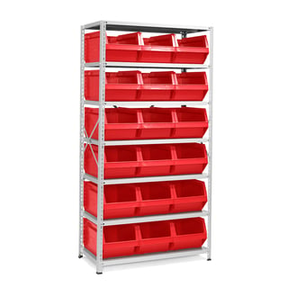 Small parts shelving 9000 + POWER, incl. 18 red bins, 1970x1000x500 mm