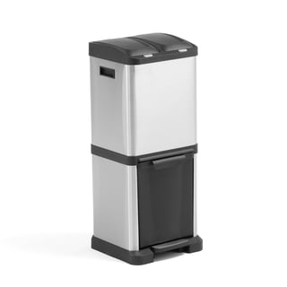 3 compartment pedal recycling bin, 32 L, stainless steel