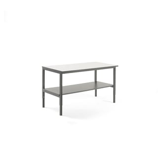 Werktafel CARGO met onderplank, 1600 x 750 mm, witte bovenkant, grijs frame