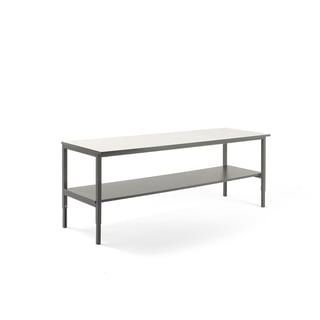 Arbetsbord CARGO med underhylla, 2400x750 mm, laminat, vit skiva, grå ben