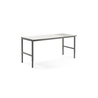 Werktafel CARGO met rollers, 2000 x 750 mm, witte bovenkant, grijs frame