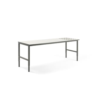 Arbeidsbord CARGO med kuleruller, L2400 B750 H720–900 mm, hvit/grå