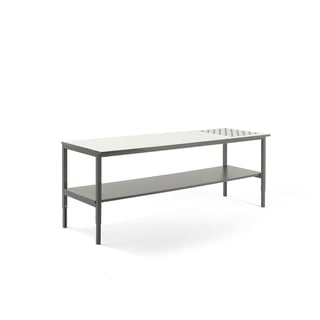 Arbeidsbord CARGO, med kuleruller og underhylle, L2000 B750 H720–900 mm, hvit/grå