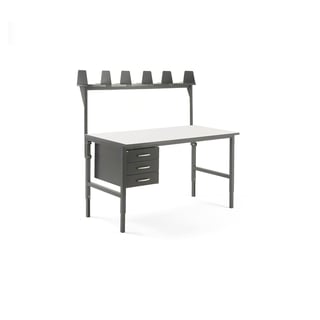 Paket: Arbetsbord CARGO, 1600x750 mm, 3 lådor + överhylla