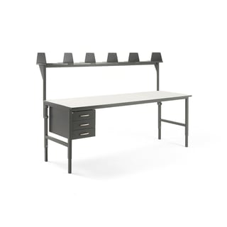 Paket: Arbetsbord CARGO, 2400x750 mm, 3 lådor + överhylla