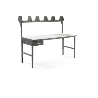 Dielenský stôl Cargo s valčekmi, 2000x750 mm, 1 zásuvka + vrchná polica