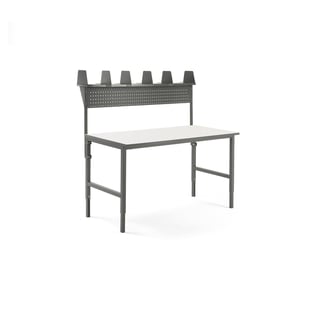 Paket: Arbetsbord CARGO, 1600x750 mm med överhylla + verktygstavla