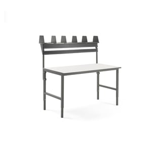 Paket: Arbetsbord CARGO, 1600x750 mm med överhylla + 2 st backskenor