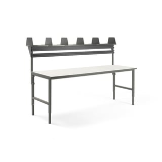 Paket: Arbetsbord CARGO, 2400x750 mm  med överhylla + 2 st backskenor