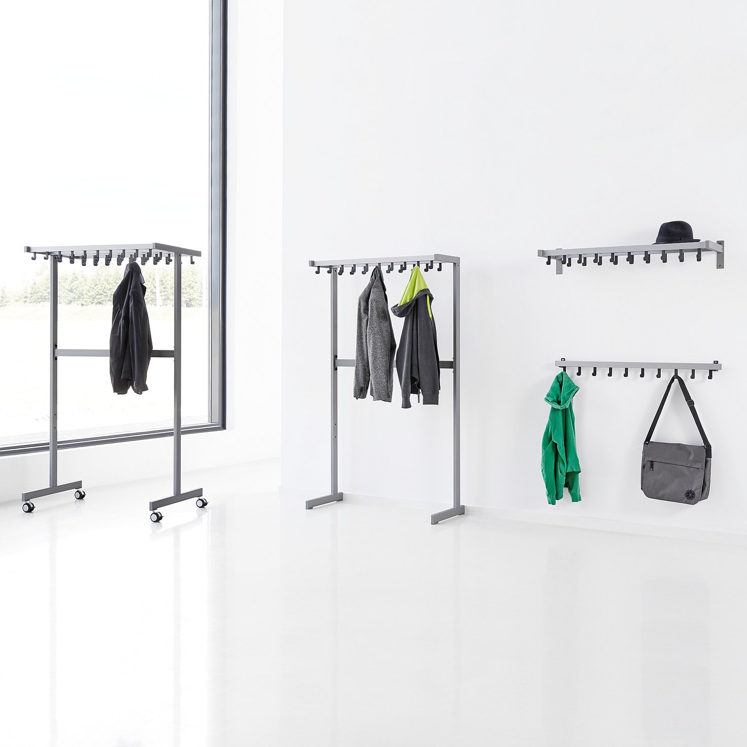 Large coat rack QUARTZ, doublesided, 1700x1000x600 mm, alu AJ Products