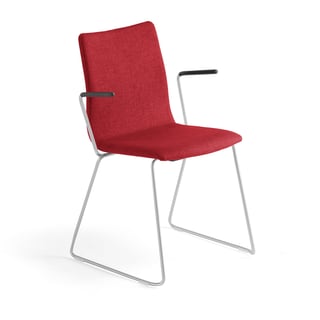Conference chair OTTAWA with skid base and armrests, red fabric, grey
