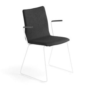 Conference chair OTTAWA with skid base and armrests, black fabric, white