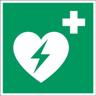 Znak s simbolom srčnega defibrilatorja, adhezivni poliester, 200x200 mm