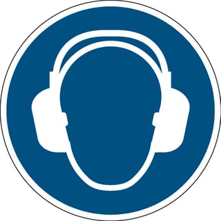 Používej chrániče sluchu - značka, PES, samolepicí, Ø 100 mm
