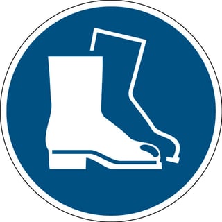 Znak, da je potrebno nositi zaščitno obutev, adhezivni poliester, Ø 100 mm