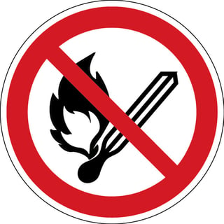 No open flame sign, adhesive polyester, Ø 100 mm