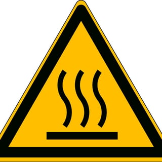 Znak s simbolom, ki opozarja na vroče površine, adhezivni poliester, 200x200 mm