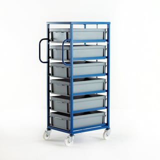 Mobile tray rack + Euro trays, 200 kg load, 6 trays, H 1420 mm