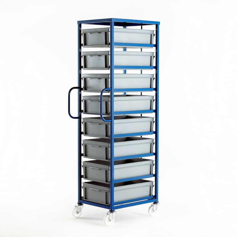 Mobile tray rack + Euro trays, 200 kg load, 8 trays, H 1830 mm | AJ ...