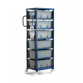 Mobile tray rack + Euro trays, 200 kg load, 6 trays, H 1780 mm