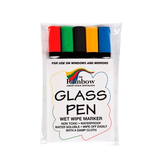 Narrow tip wetwipe glassboard pens, 5-pack, assorted colours