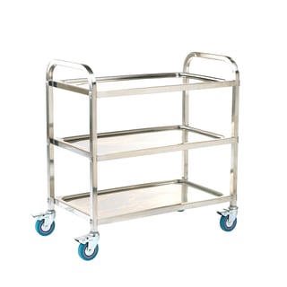Stainless steel shelf trolley, 3 shelves, 100 kg load