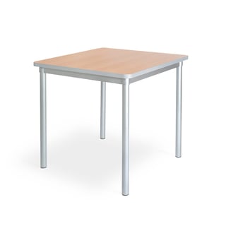 Square classroom table ENVIRO, 750x750x590 mm, beech, silver