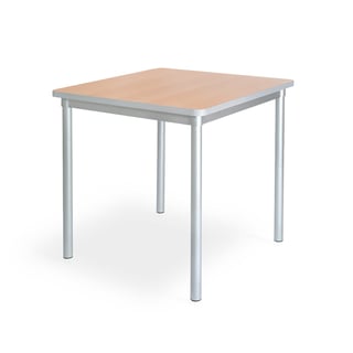 Square classroom table ENVIRO, 750x750x640 mm, beech, silver