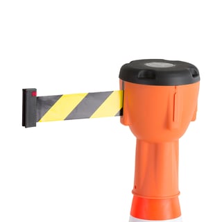 Belt barrier for traffic cones, L 10,000 mm, yellow/black