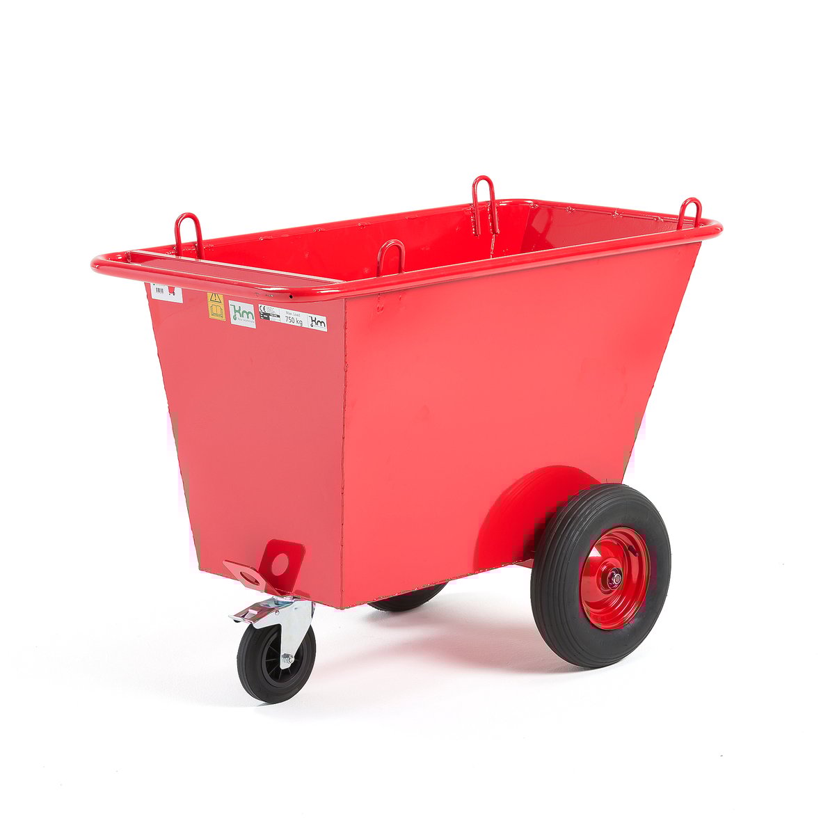 Waste trolley with lift lugs, 400 L, pneumatic wheels, red AJ Products