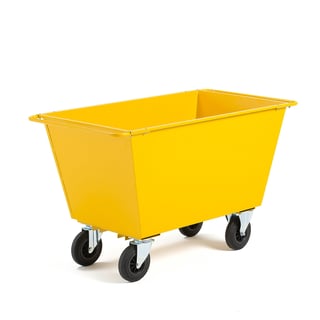 Waste trolley, 400 L, solid rubber wheels, yellow