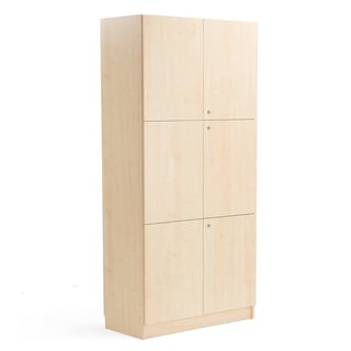 Wooden storage cabinet THEO with 3 double doors, 2100x1000x470 mm, birch