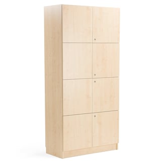 Wooden storage cabinet THEO with 4 double doors, 2100x1000x470 mm, birch