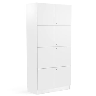 Wooden storage cabinet THEO with 4 double doors, 2100x1000x470 mm, white
