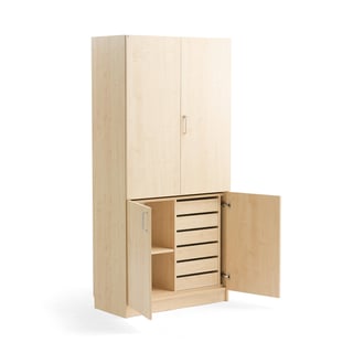 High wooden storage cabinet THEO, 1 shelf, 6 drawers, birch