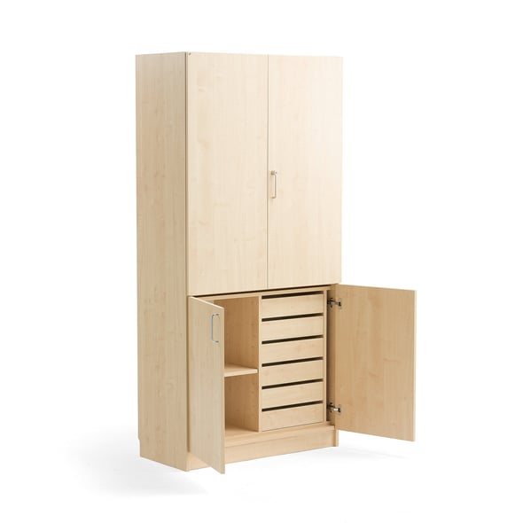 High wooden storage THEO, 1 shelf, 6 drawers, birch AJ Products
