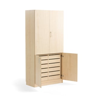 High wooden storage cabinet THEO, 12 drawers, birch