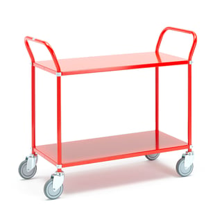 Heavy duty shelf trolley TRANSIT, 2 shelves, 900x440 mm, red