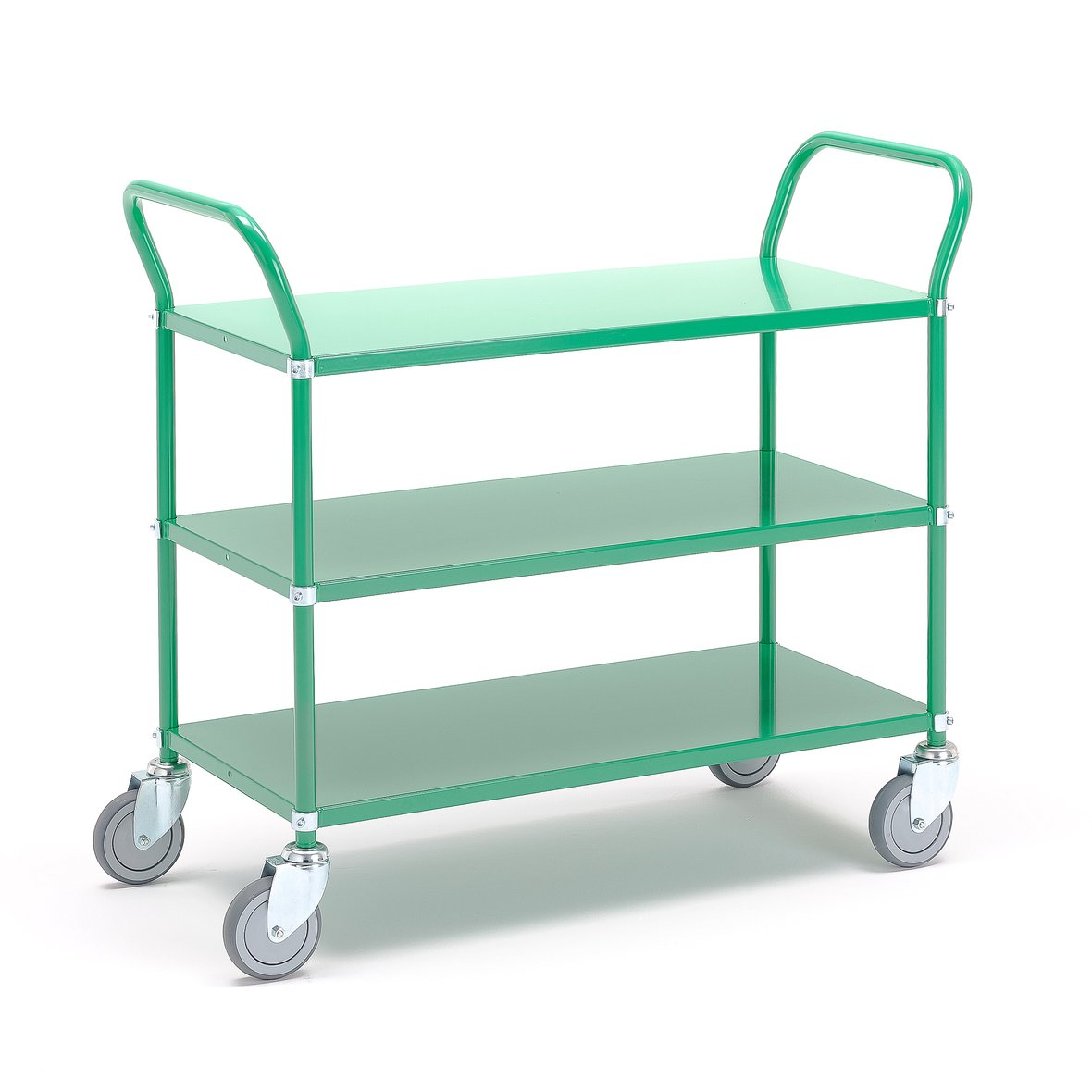 Heavy duty shelf trolley TRANSIT, 3 shelves, 900x440 mm, green AJ