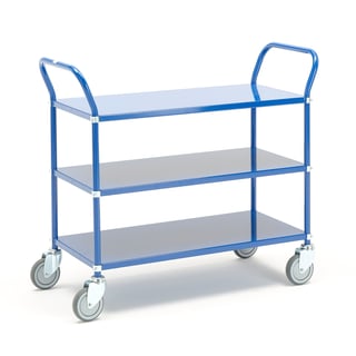 Heavy duty shelf trolley TRANSIT, 3 shelves, 900x440 mm, blue