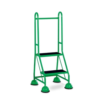 Mobile steps, rubber, double handrail, 2 treads, H 508 mm, green