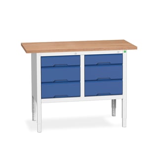 Storage bench BOTT®, 6 drawers, 600x1250 mm