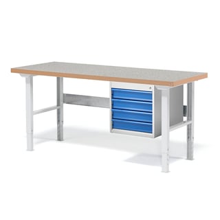 Dílenský stůl SOLID, 1500x800 mm, nosnost 750 kg, 4 zásuvky, vinylový povrch